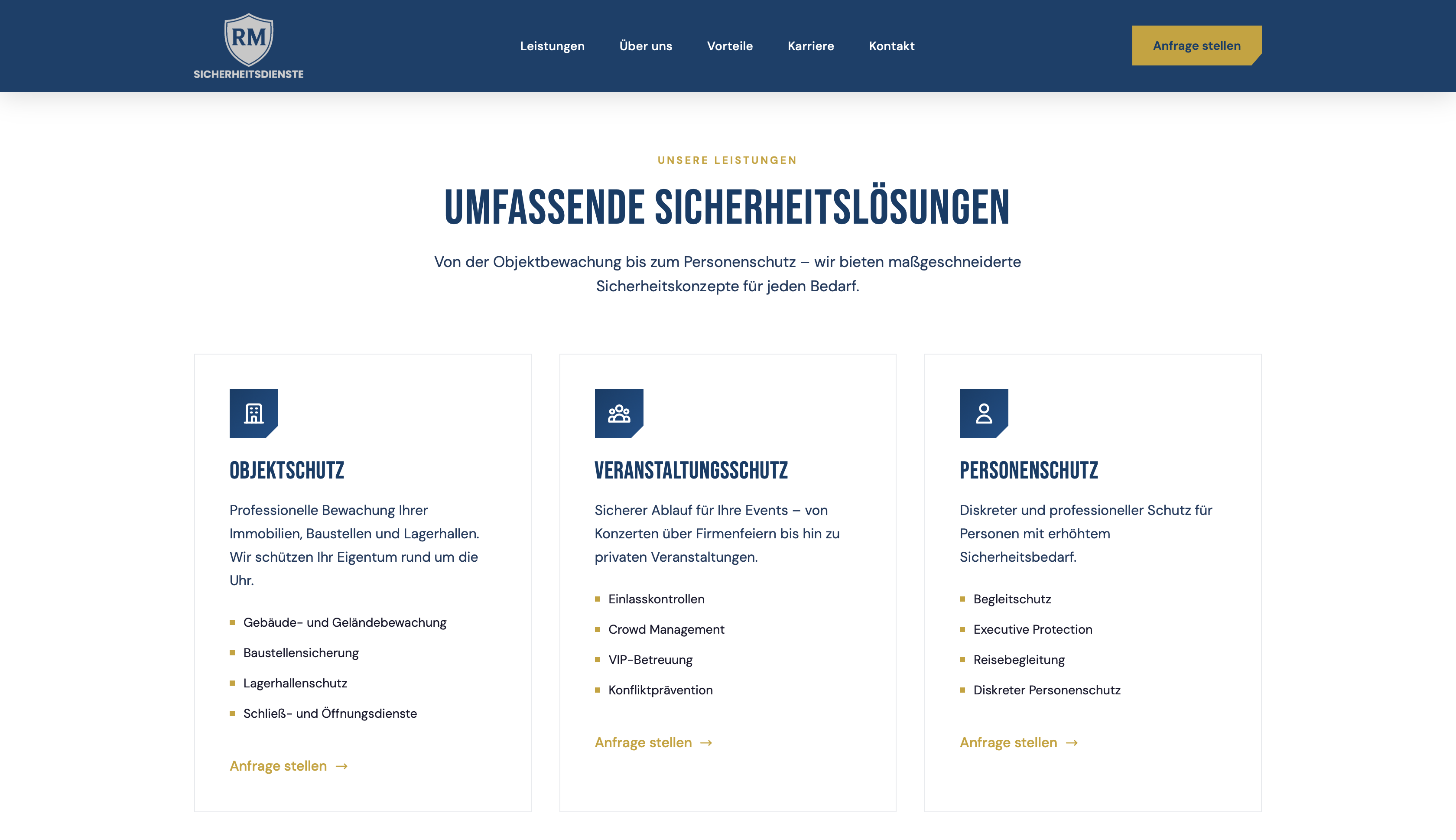 RM Sicherheitsdienste Website Screenshot